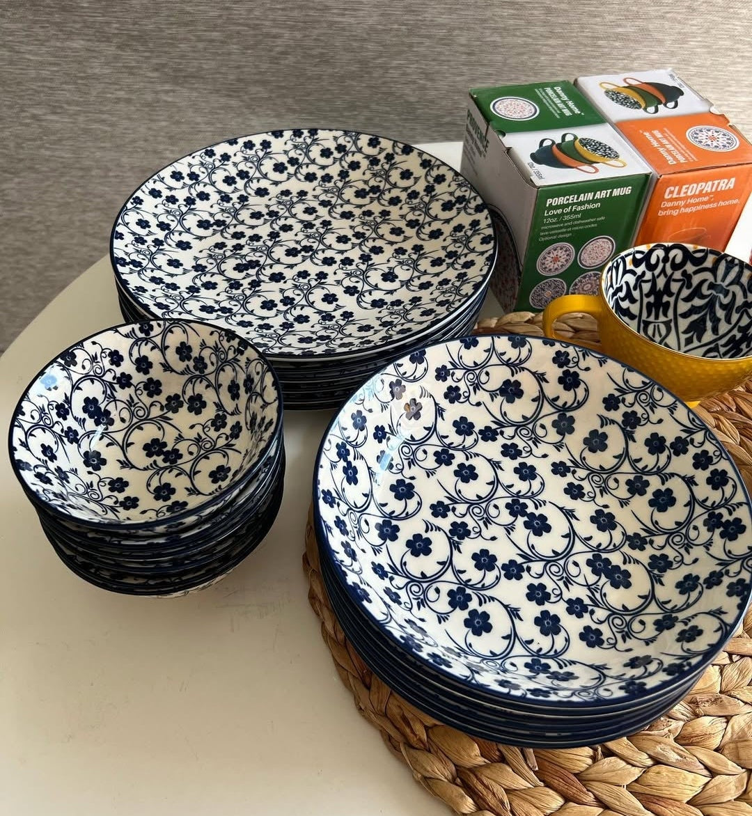 Danny Home Blue Floral Porcelain Deep Plate Collection