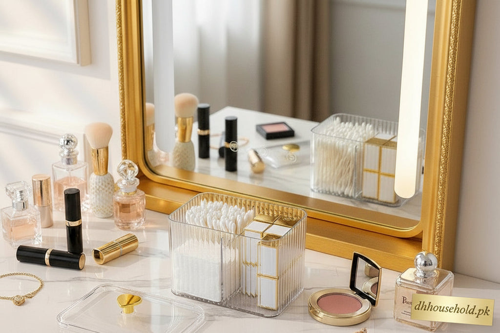 Acrylic Cotton Pad & Bud Organizer Box with Lid