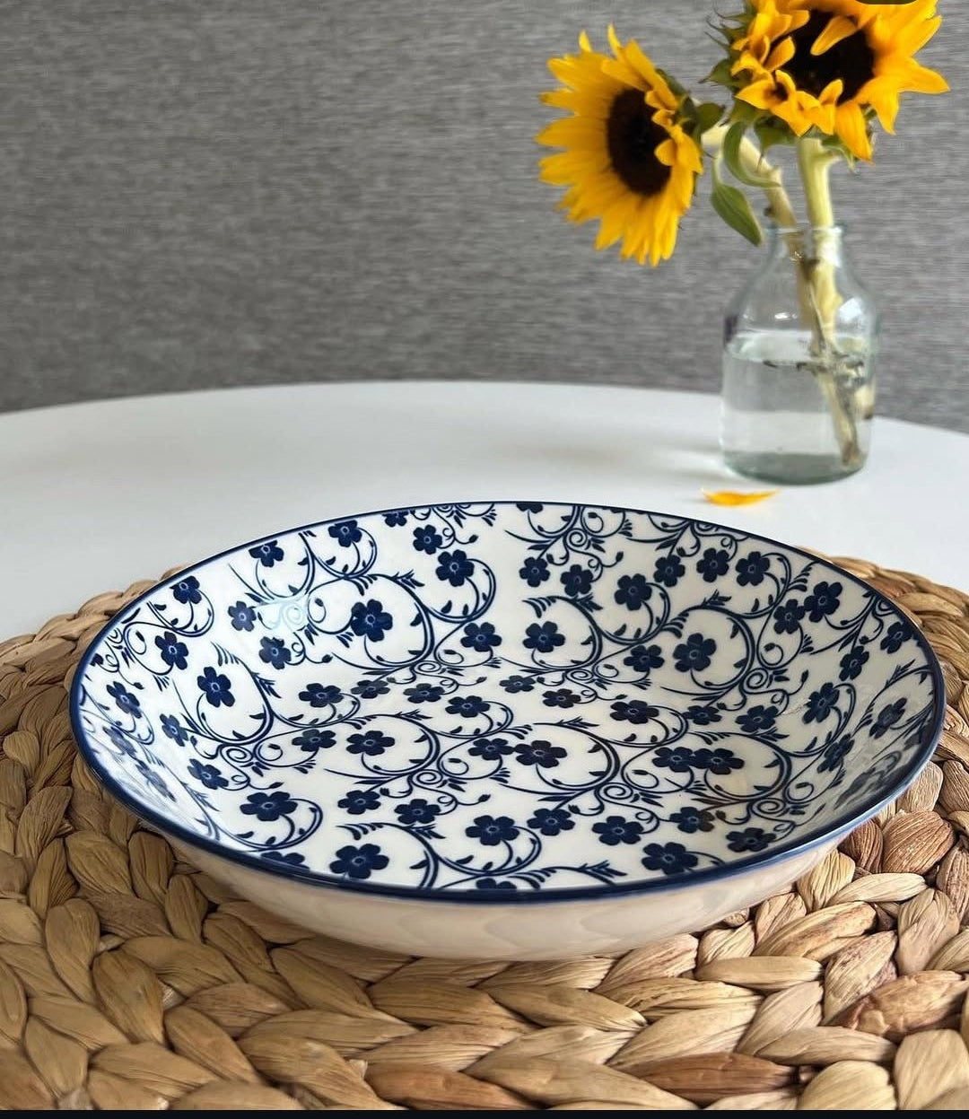Danny Home Blue Floral Porcelain Deep Plate Collection