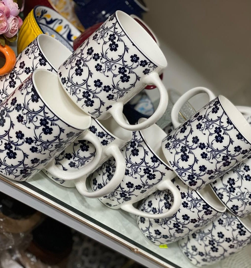 Danny Home Blue Floral Ceramic Coffee Mug