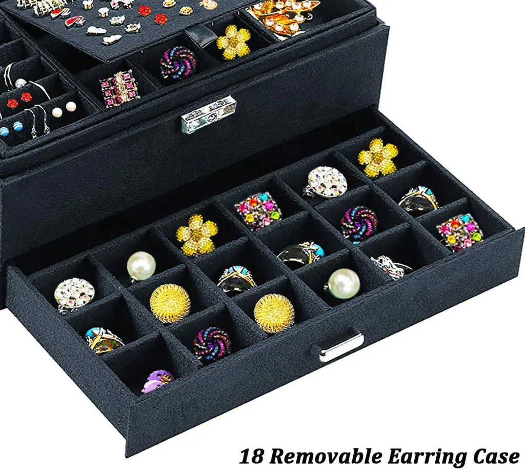 Premium Velvet Jewelry Organizer Box – 3 Layer with Lock