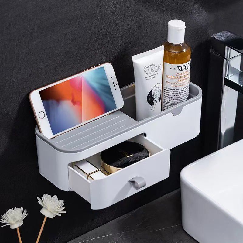 Multifunctional Wall-Mounted Organizer with Drawer | No-Drill Storage Rack