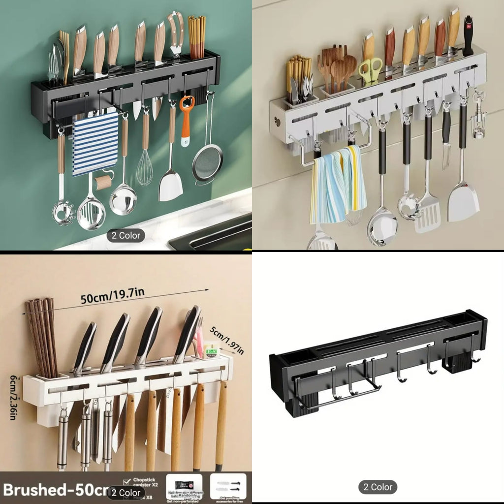 Multifunctional Wall-Mounted Kitchen Utensil Rack (7-in-1)
