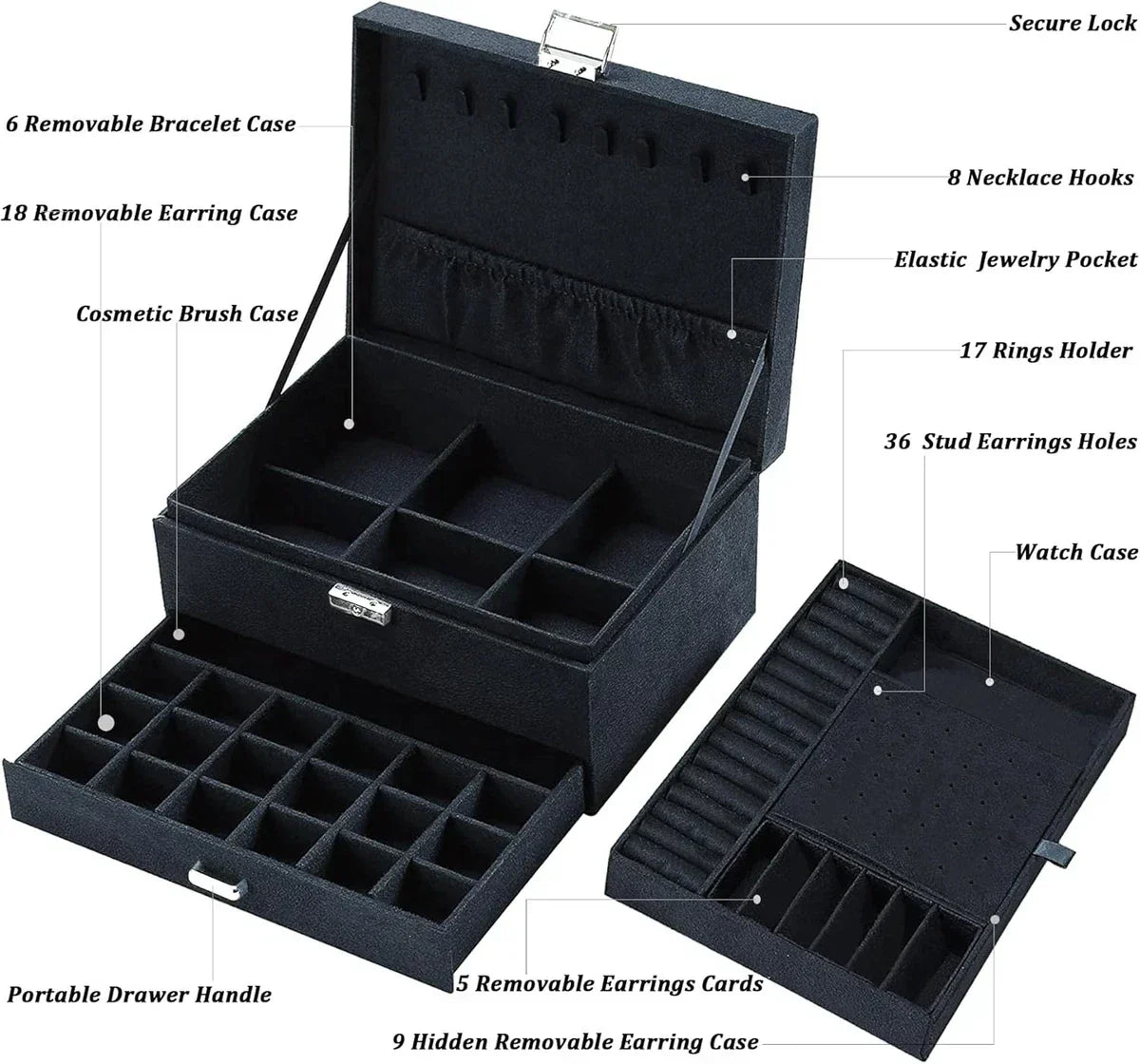 Premium Velvet Jewelry Organizer Box – 3 Layer with Lock