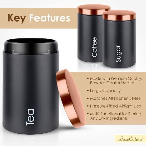 3pcs Canister Set Tea Coffee Sugar Storage  Kitchen Food Canister Jar