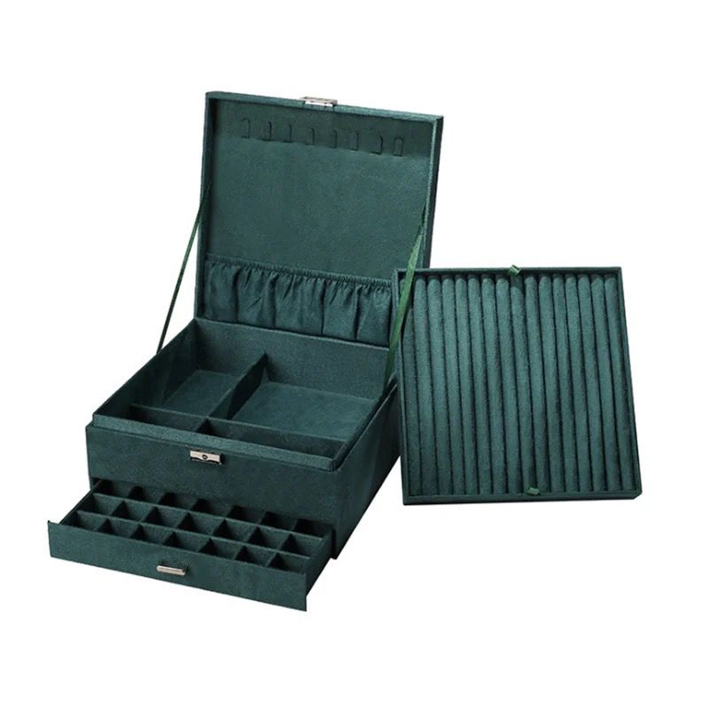 Premium Velvet Jewelry Organizer Box – 3 Layer with Lock