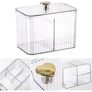 Acrylic Cotton Pad & Bud Organizer Box with Lid