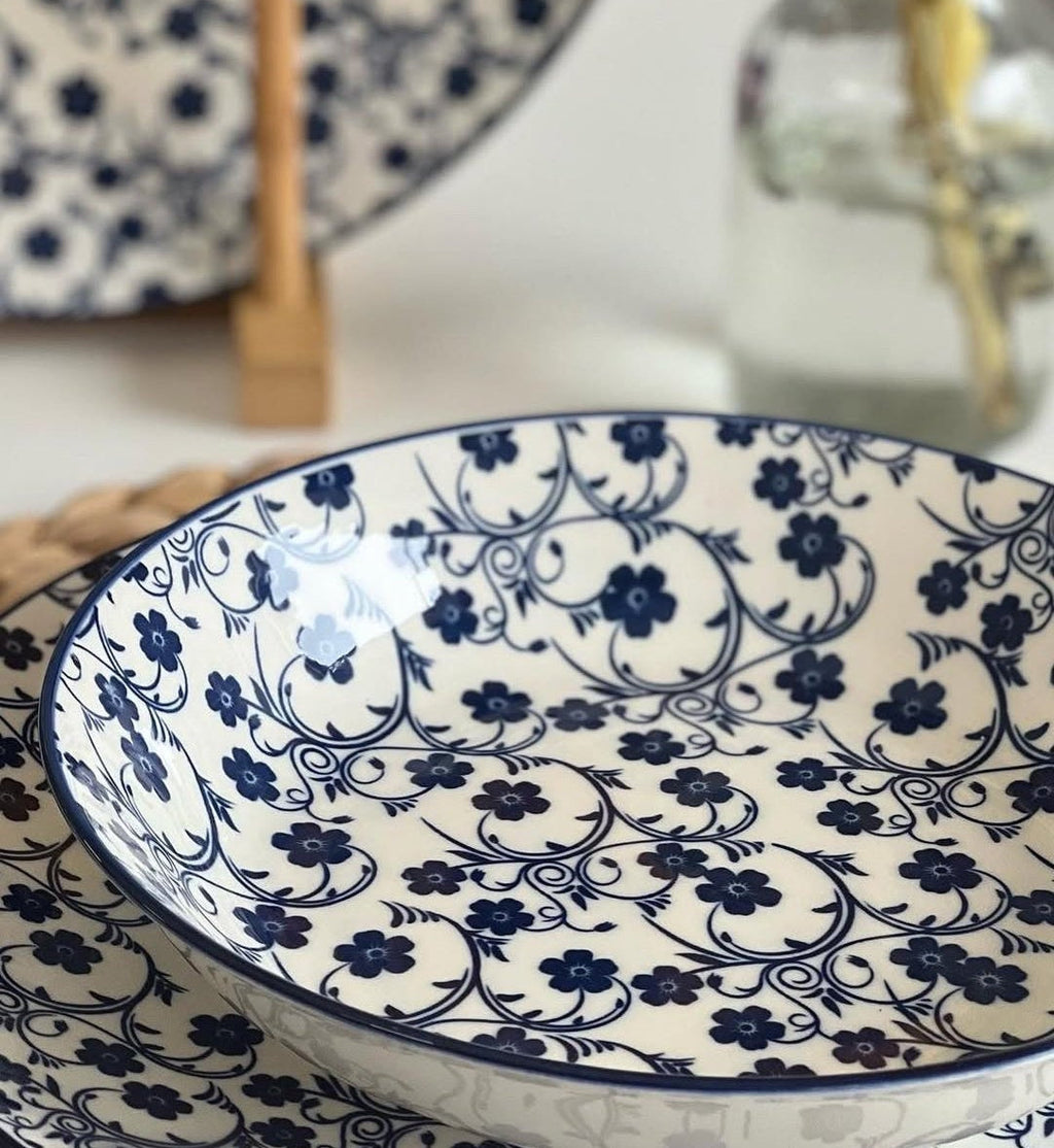 Danny Home Blue Floral Porcelain Deep Plate Collection